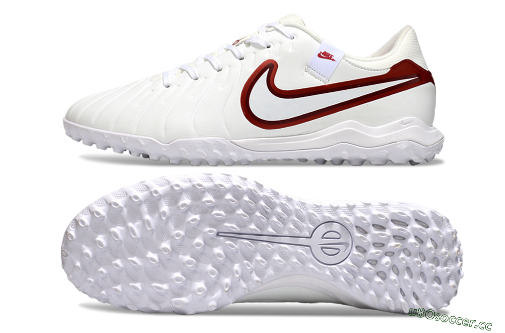 Men's Nike Tiempo Legend 10 Academy TF Artificial Turf Low-Tops Football Shoes - White/Red 1