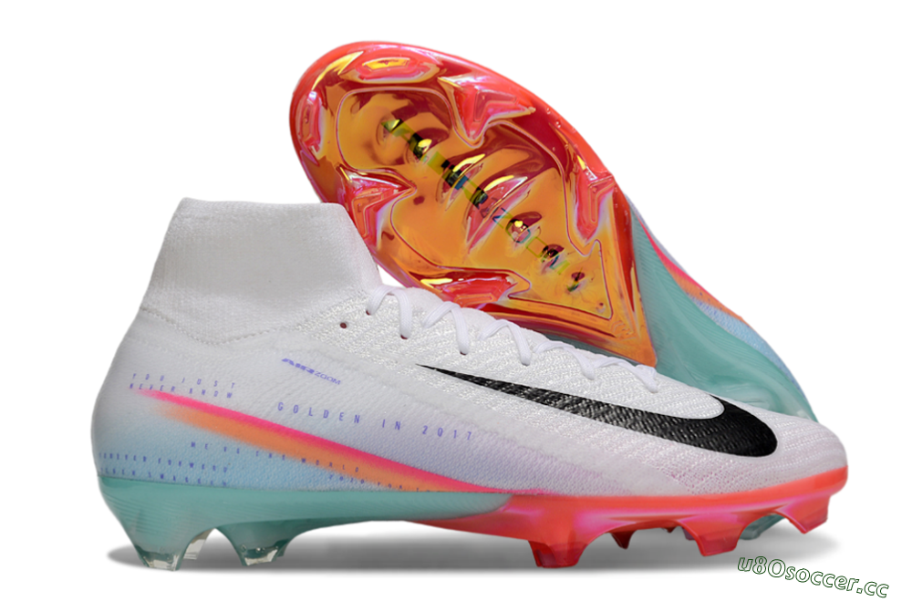 Unisex Nike Air Zoom Mercurial Superfly 10 Elite FG Firm Ground High-Tops Football Boots - White/Black/Red 2