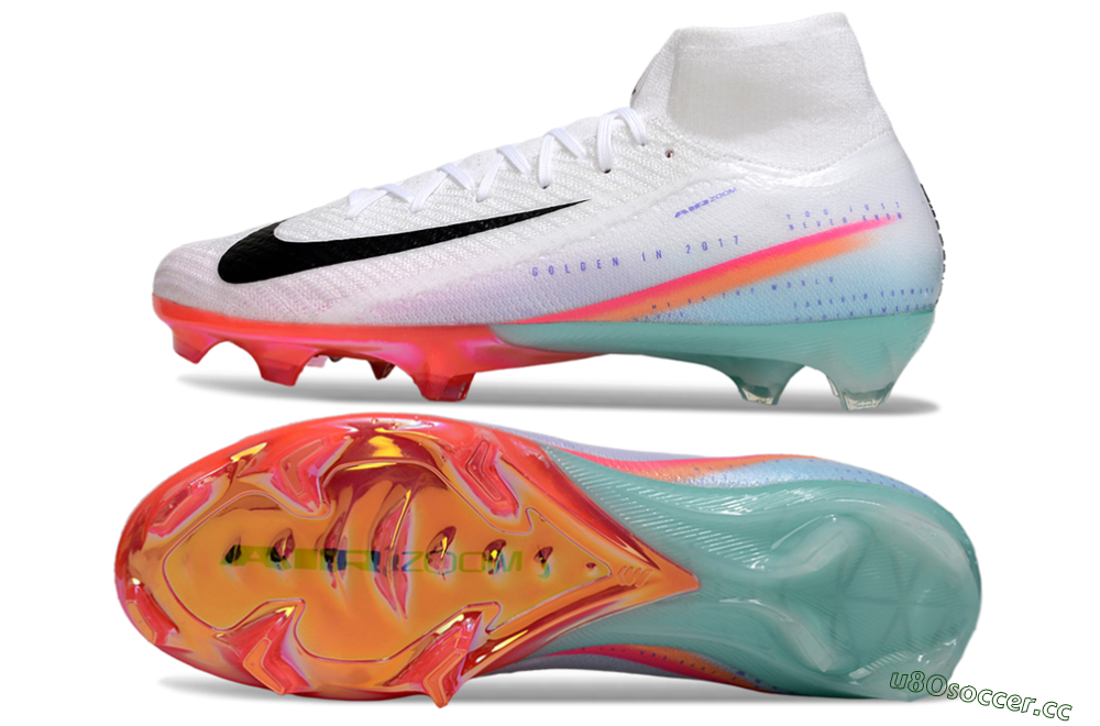 Unisex Nike Air Zoom Mercurial Superfly 10 Elite FG Firm Ground High-Tops Football Boots - White/Black/Red 1