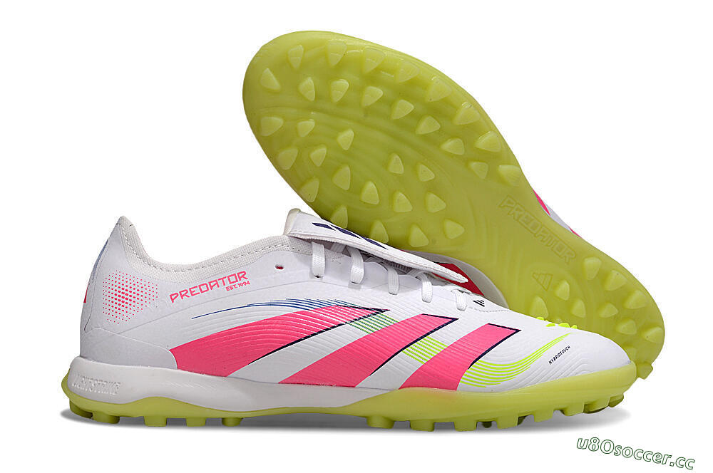 Men's Adidas Predator 25 Elite Foldover Tongue TF Artificial Turf Low-Tops Football Shoes - White/Pink/Yellow 2