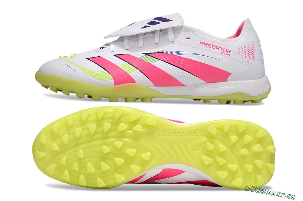 Men's Adidas Predator 25 Elite Foldover Tongue TF Artificial Turf Low-Tops Football Shoes - White/Pink/Yellow 1
