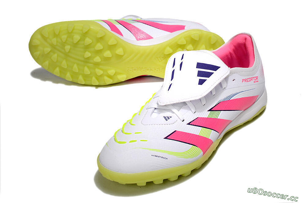 Men's Adidas Predator 25 Elite Foldover Tongue TF Artificial Turf Low-Tops Football Shoes - White/Pink/Yellow 3