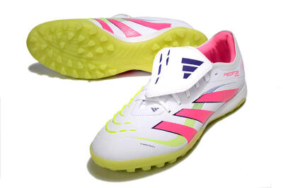 Men's Adidas Predator 25 Elite Foldover Tongue TF Artificial Turf Low-Tops Football Shoes - White/Pink/Yellow