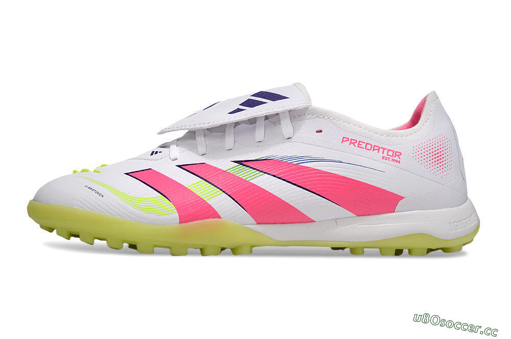Men's Adidas Predator 25 Elite Foldover Tongue TF Artificial Turf Low-Tops Football Shoes - White/Pink/Yellow 0