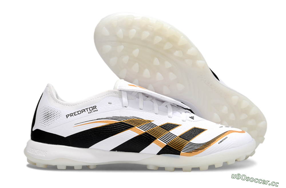 Men's Adidas Predator 25 Elite Foldover Tongue TF Artificial Turf Low-Tops Football Shoes - White/Black/Gold 2