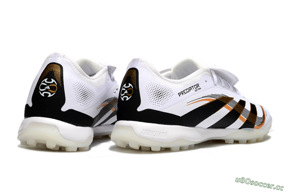 Men's Adidas Predator 25 Elite Foldover Tongue TF Artificial Turf Low-Tops Football Shoes - White/Black/Gold 6