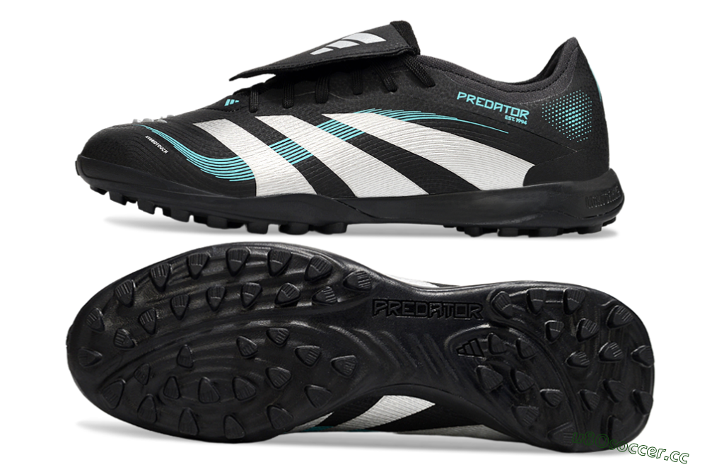 Men's Adidas Predator 25 Elite Laceless Foldover Tongue TF Artificial Turf Low-Tops Football Shoes - Black/White/Jade 1