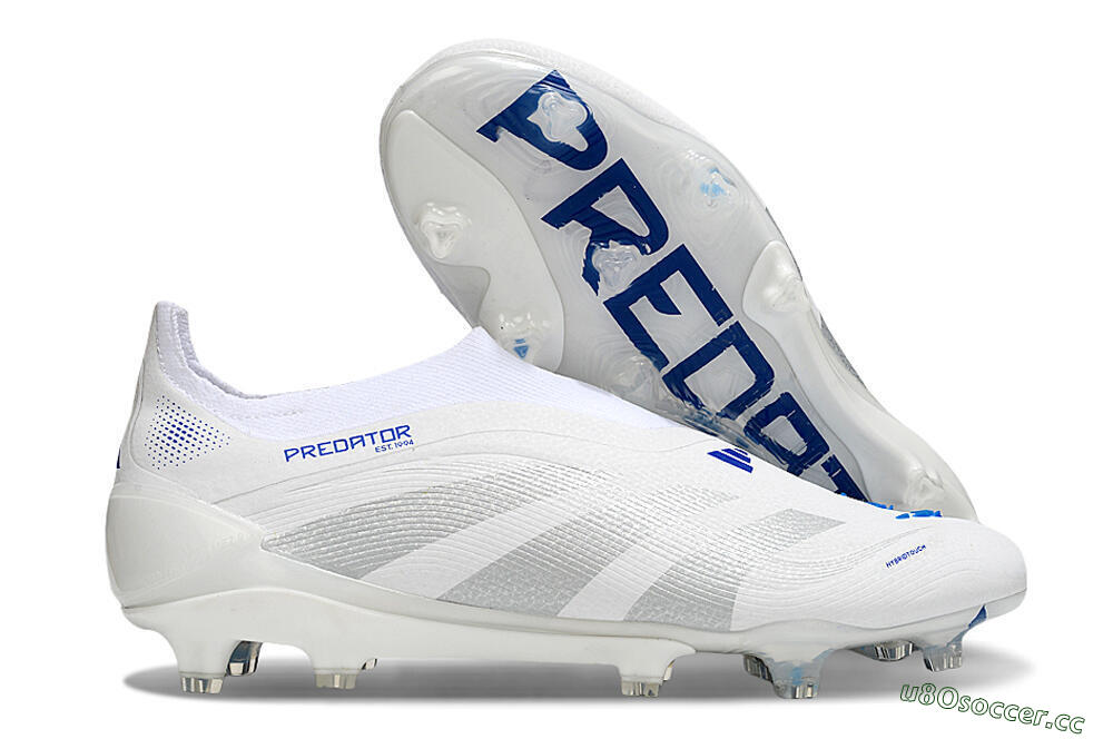 Men's Adidas Predator 25 Elite Laceless FG Firm Ground Low-Tops Football Boots - Beige/Silver/White 2