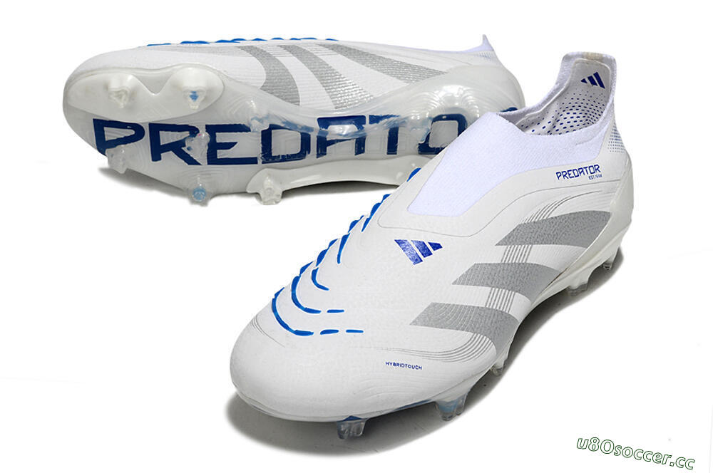 Men's Adidas Predator 25 Elite Laceless FG Firm Ground Low-Tops Football Boots - Beige/Silver/White 3
