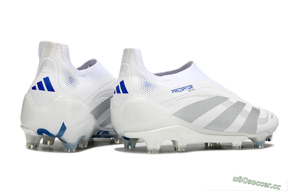Men's Adidas Predator 25 Elite Laceless FG Firm Ground Low-Tops Football Boots - Beige/Silver/White 6