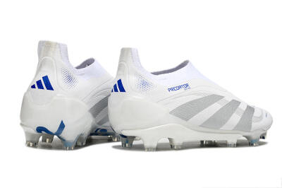 Men's Adidas Predator 25 Elite Laceless FG Firm Ground Low-Tops Football Boots - Beige/Silver/White