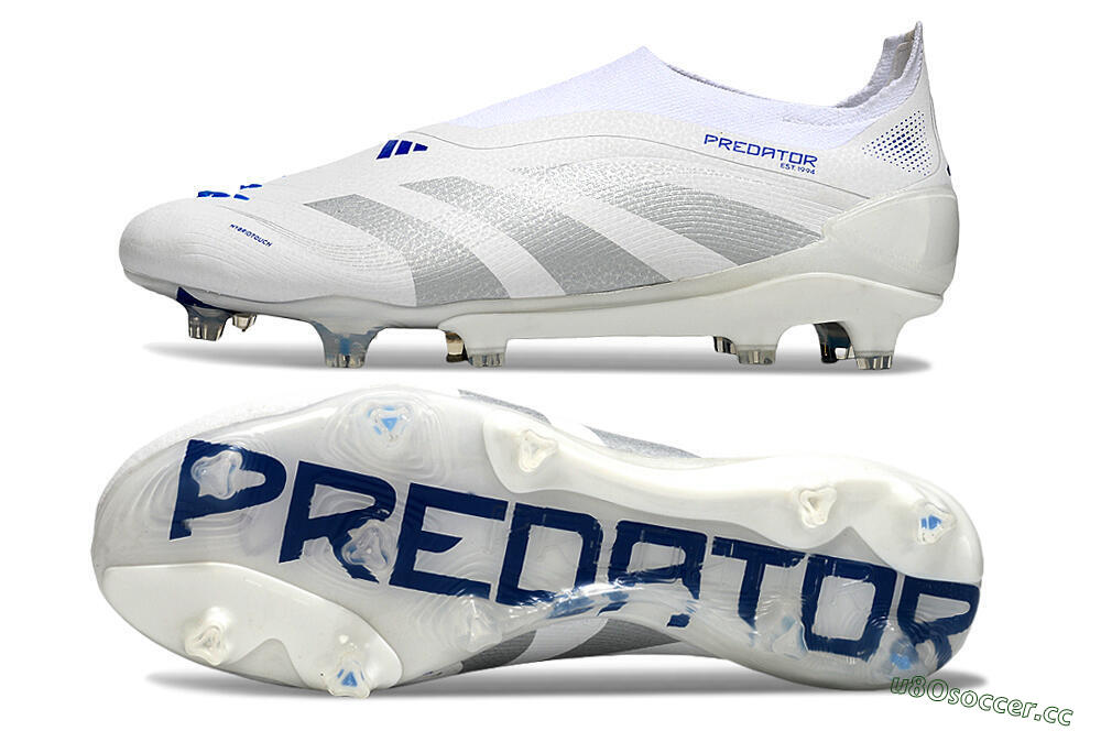 Men's Adidas Predator 25 Elite Laceless FG Firm Ground Low-Tops Football Boots - Beige/Silver/White 1