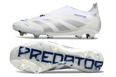 Men's Adidas Predator 25 Elite Laceless FG Firm Ground Low-Tops Football Boots - Beige/Silver/White