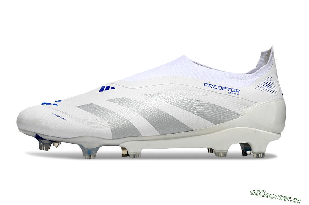 Men's Adidas Predator 25 Elite Laceless FG Firm Ground Low-Tops Football Boots - Beige/Silver/White 0