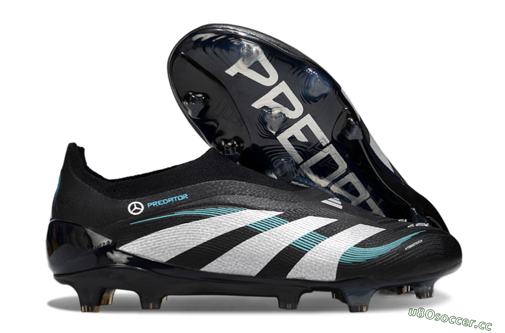 Men's Adidas Predator 25 Elite Laceless FG Firm Ground Low-Tops Football Boots - Black/White/Jade 2