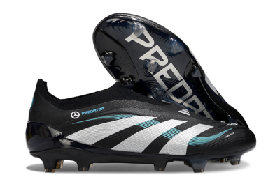 Men's Adidas Predator 25 Elite Laceless FG Firm Ground Low-Tops Football Boots - Black/White/Jade