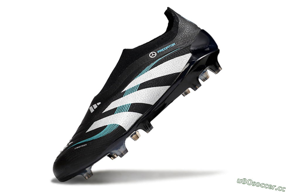 Men's Adidas Predator 25 Elite Laceless FG Firm Ground Low-Tops Football Boots - Black/White/Jade 5