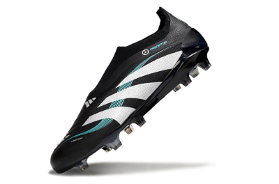 Men's Adidas Predator 25 Elite Laceless FG Firm Ground Low-Tops Football Boots - Black/White/Jade