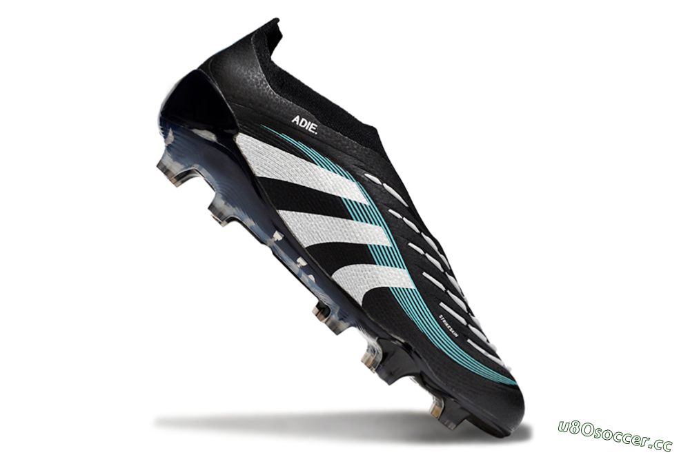 Men's Adidas Predator 25 Elite Laceless FG Firm Ground Low-Tops Football Boots - Black/White/Jade 4