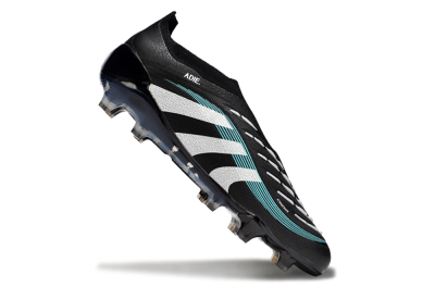 Men's Adidas Predator 25 Elite Laceless FG Firm Ground Low-Tops Football Boots - Black/White/Jade