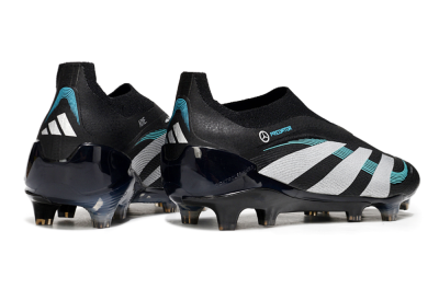Men's Adidas Predator 25 Elite Laceless FG Firm Ground Low-Tops Football Boots - Black/White/Jade