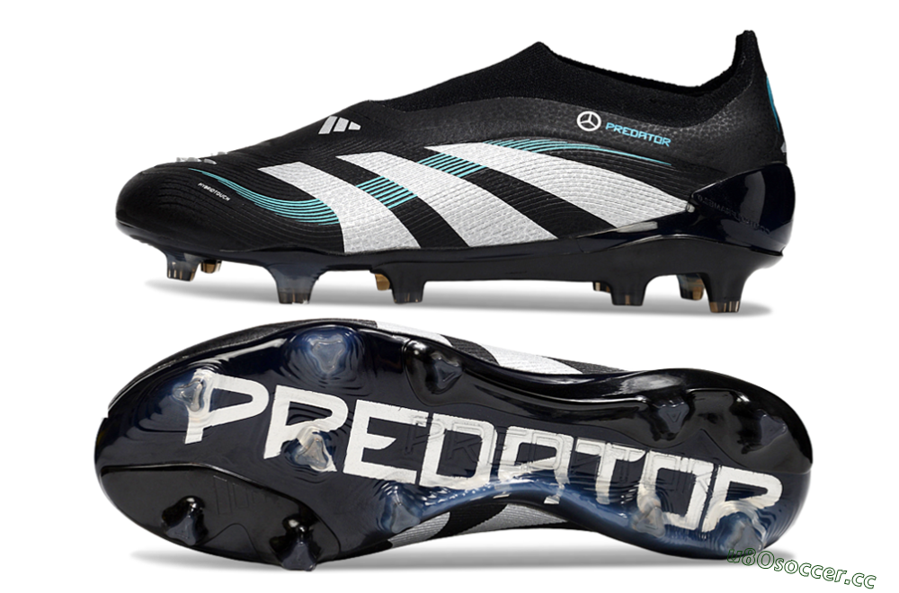 Men's Adidas Predator 25 Elite Laceless FG Firm Ground Low-Tops Football Boots - Black/White/Jade 1