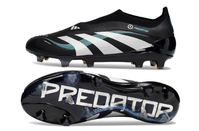 Men's Adidas Predator 25 Elite Laceless FG Firm Ground Low-Tops Football Boots - Black/White/Jade