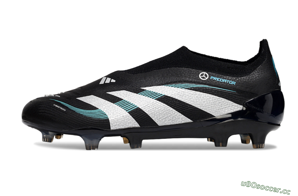 Men's Adidas Predator 25 Elite Laceless FG Firm Ground Low-Tops Football Boots - Black/White/Jade 0