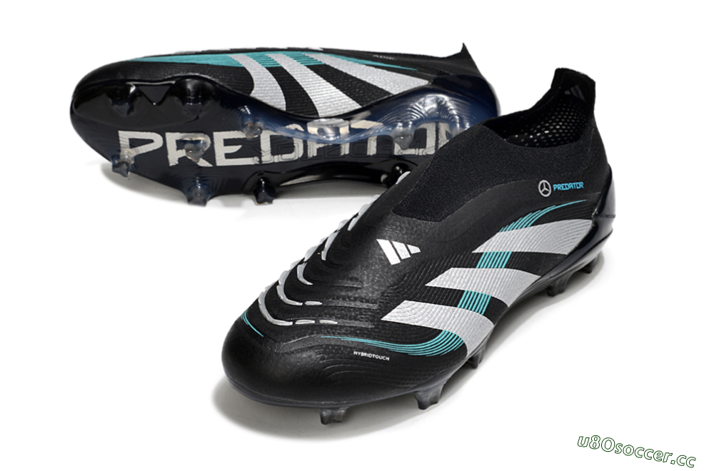Men's Adidas Predator 25 Elite Laceless FG Firm Ground Low-Tops Football Boots - Black/White/Jade 3