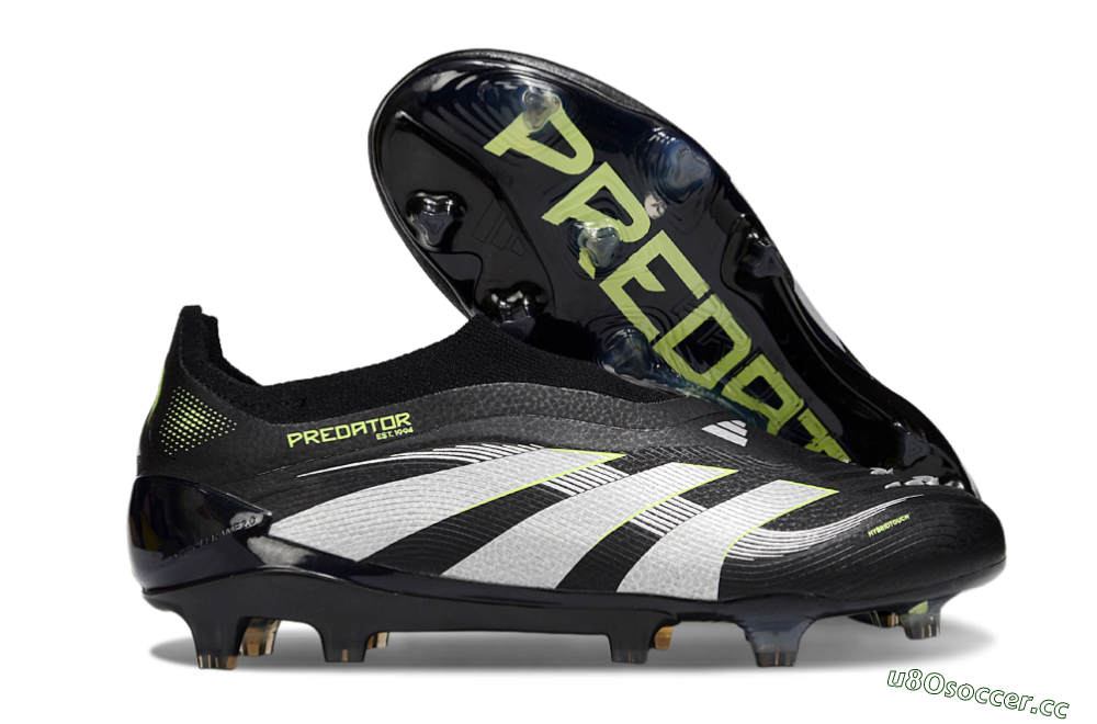Men's Adidas Predator 25 Elite Laceless FG Firm Ground Low-Tops Football Boots - Black/White/Yellow 2