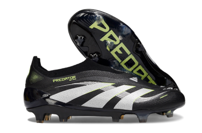 Men's Adidas Predator 25 Elite Laceless FG Firm Ground Low-Tops Football Boots - Black/White/Yellow