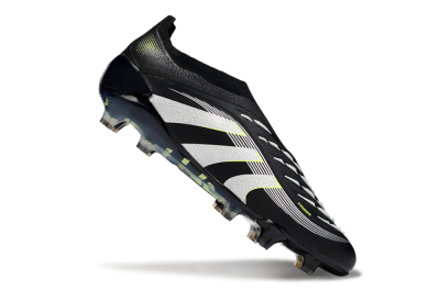 Men's Adidas Predator 25 Elite Laceless FG Firm Ground Low-Tops Football Boots - Black/White/Yellow