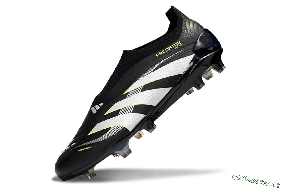 Men's Adidas Predator 25 Elite Laceless FG Firm Ground Low-Tops Football Boots - Black/White/Yellow 5