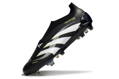 Men's Adidas Predator 25 Elite Laceless FG Firm Ground Low-Tops Football Boots - Black/White/Yellow