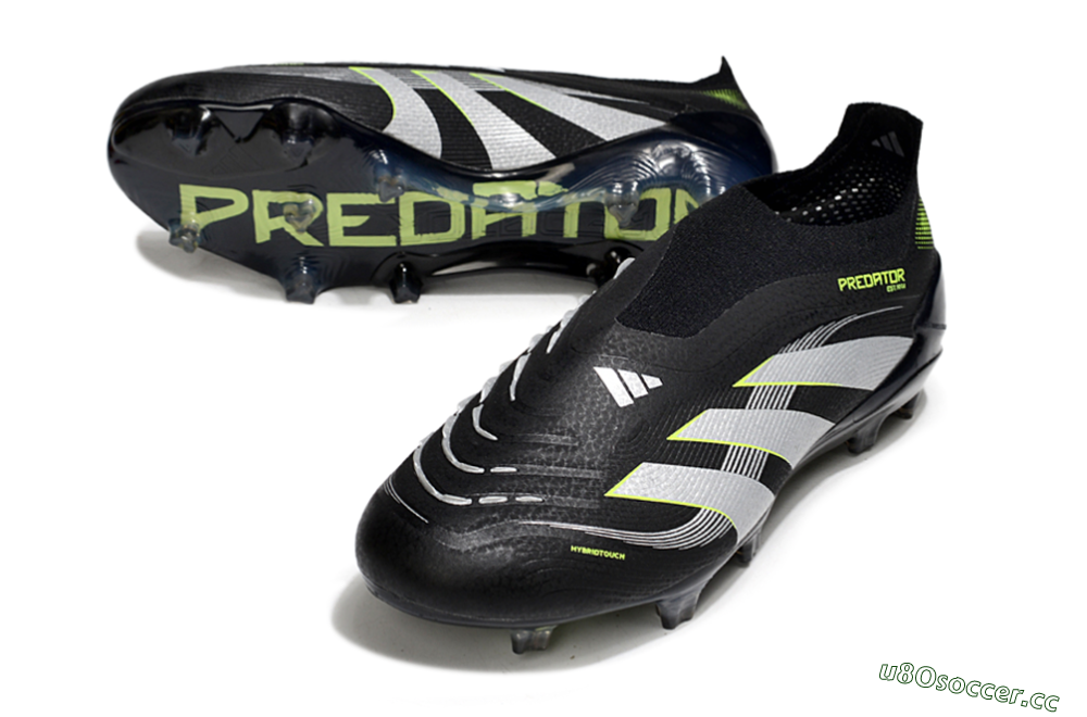 Men's Adidas Predator 25 Elite Laceless FG Firm Ground Low-Tops Football Boots - Black/White/Yellow 3