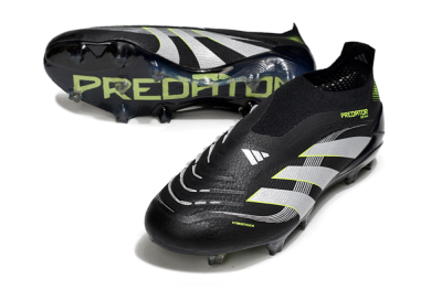 Men's Adidas Predator 25 Elite Laceless FG Firm Ground Low-Tops Football Boots - Black/White/Yellow