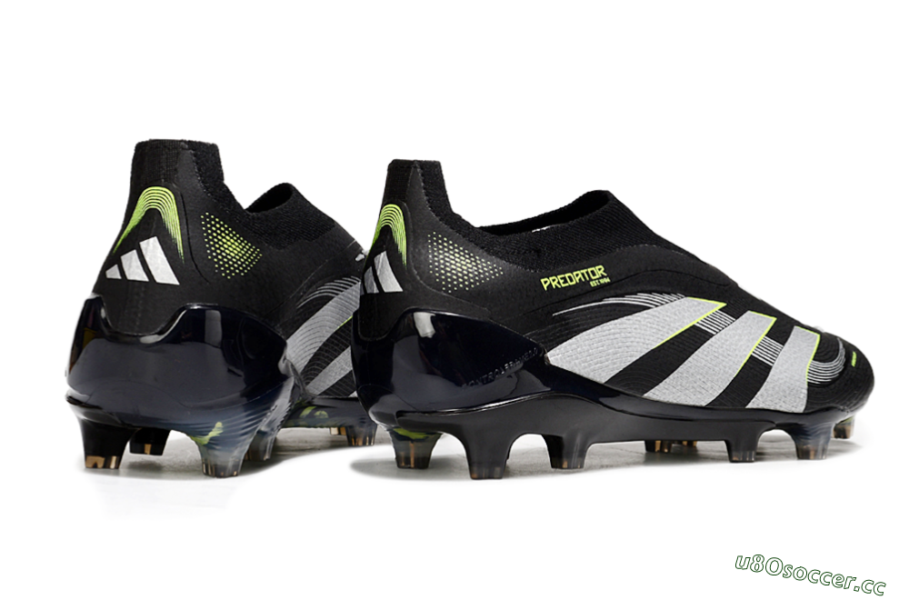 Men's Adidas Predator 25 Elite Laceless FG Firm Ground Low-Tops Football Boots - Black/White/Yellow 6