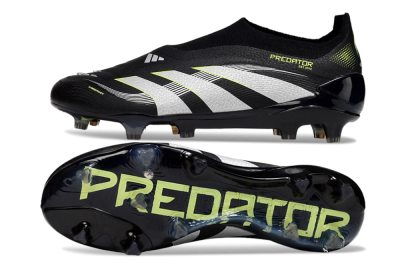 Men's Adidas Predator 25 Elite Laceless FG Firm Ground Low-Tops Football Boots - Black/White/Yellow