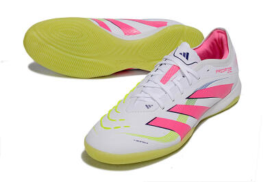 Men's Adidas Predator 25 Elite IC Indoor & Futsal Low-Tops Football Shoes - White/Pink/Yellow