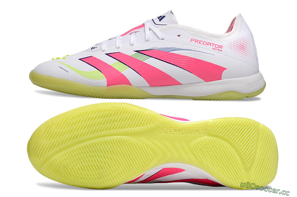 Men's Adidas Predator 25 Elite IC Indoor & Futsal Low-Tops Football Shoes - White/Pink/Yellow 1