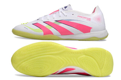 Men's Adidas Predator 25 Elite IC Indoor & Futsal Low-Tops Football Shoes - White/Pink/Yellow