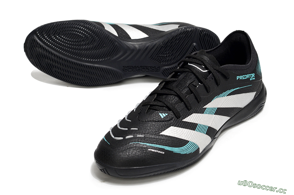 Men's Adidas Predator 25 Elite IC Indoor & Futsal Low-Tops Football Shoes - Black/White/Jade 3
