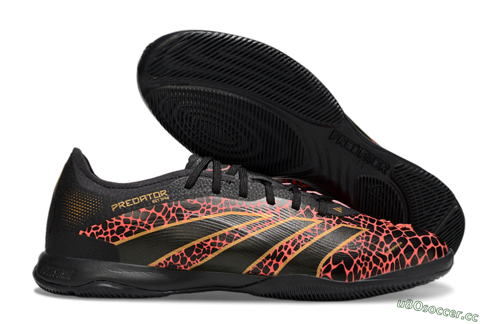 Men's Adidas Predator 25 Elite IC Indoor & Futsal Low-Tops Football Shoes - Black/Red/Yellow 2