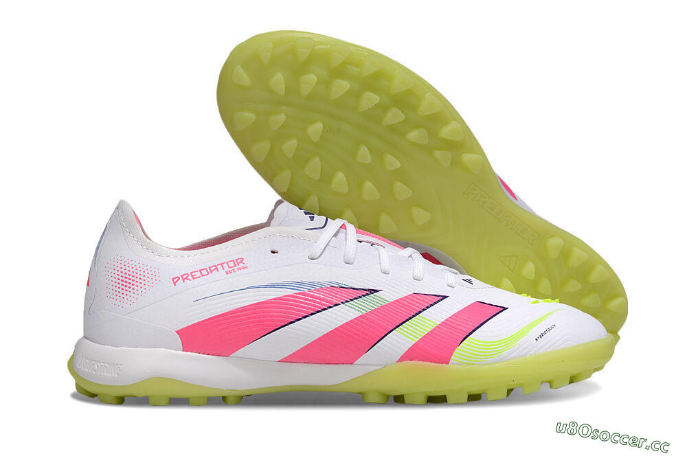 Men's Adidas Predator 25 Elite TF Artificial Turf Low-Tops Football Shoes - White/Pink/Yellow 2