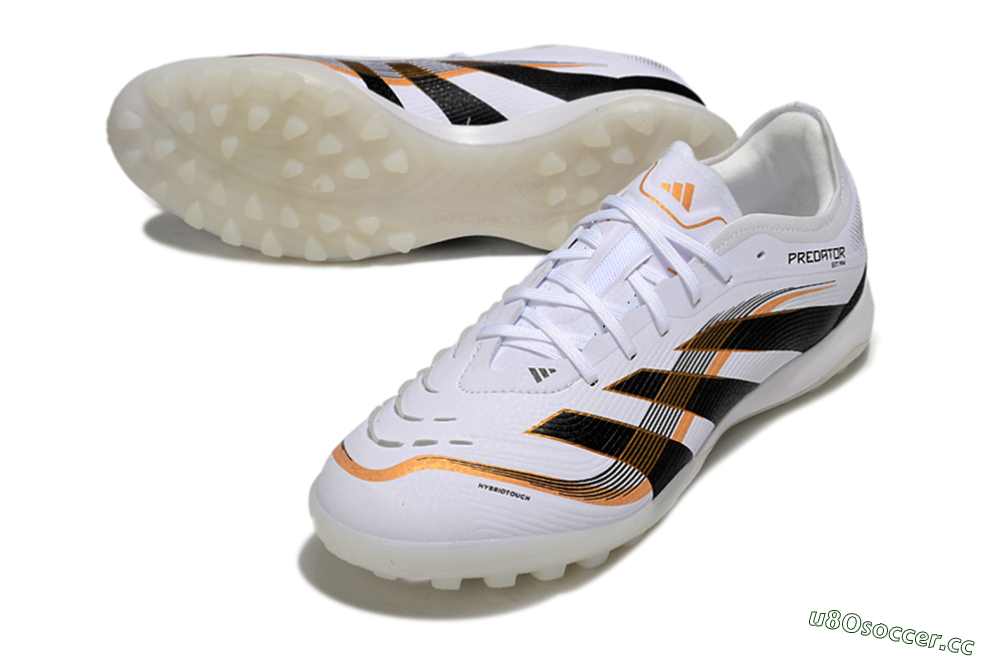 Men's Adidas Predator 25 Elite TF Artificial Turf Low-Tops Football Shoes - White/Black/Gold 3