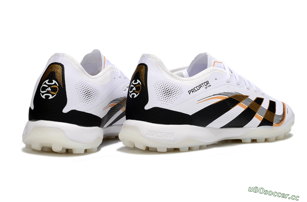 Men's Adidas Predator 25 Elite TF Artificial Turf Low-Tops Football Shoes - White/Black/Gold 6