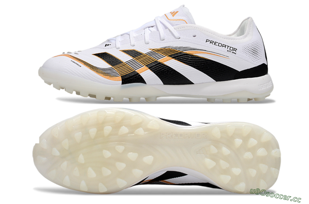 Men's Adidas Predator 25 Elite TF Artificial Turf Low-Tops Football Shoes - White/Black/Gold 1