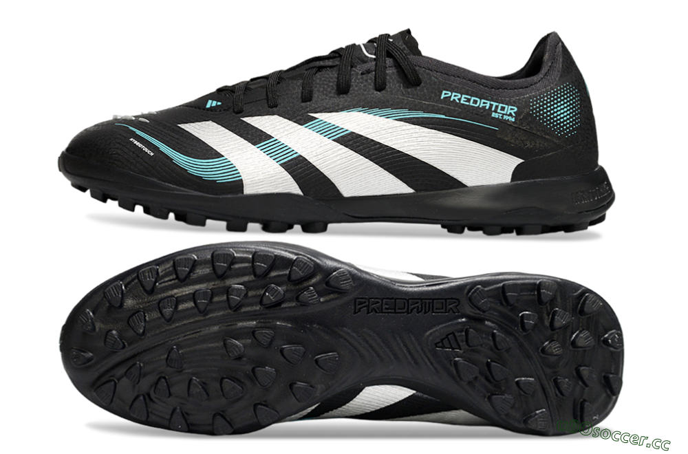Men's Adidas Predator 25 Elite TF Artificial Turf Low-Tops Football Shoes - Black/White/Jade 1