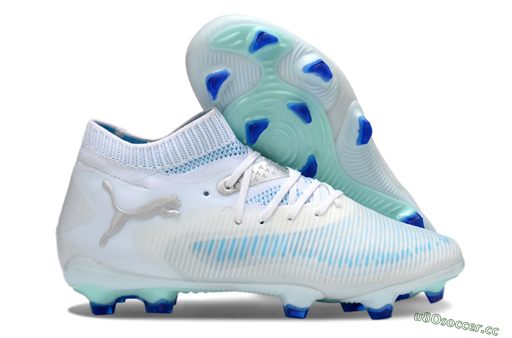 Men's Puma Future 8 Ultimate FG Firm Ground Low-Tops Football Boots - White/Blue/Silver 2