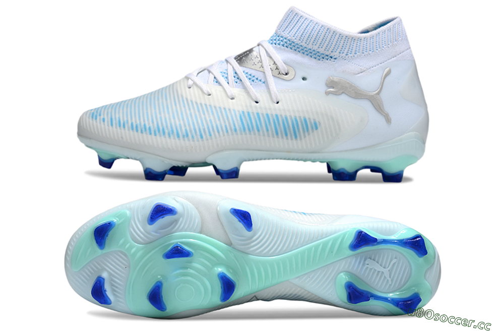 Men's Puma Future 8 Ultimate FG Firm Ground Low-Tops Football Boots - White/Blue/Silver 1